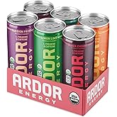 ARDOR ENERGY Natural Sparkling Energy Drink with 100mg Natural Caffeine & 200mg L-Theanine from Organic Green Tea for Smooth Energy & Focus | Healthy Energy Drink | Made with Real Fruit Juice | No Artificial Sweeteners, Just 50 calories, Vegan, Gluten-Free | Variety Sampler (Pack of 6, 12oz cans)