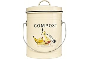 Kitchen Compost Bin, 1.3 Gallon Metal Compost Bin for Kitchen Countertop – Odor-Free Composting Bucket with Sealed Lid & 1 Sp