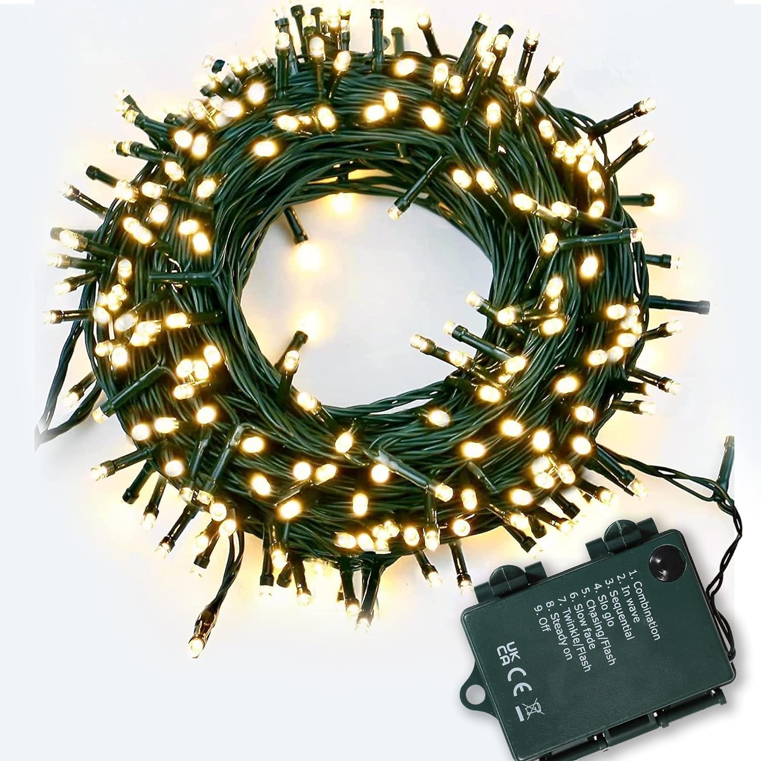 SHATCHI 200 Warm White LEDs Battery Operated Fairy Lights Waterproof Indoor/Outdoor 8 Changing Modes Timer Christmas Wedding Party Birthday Decorations