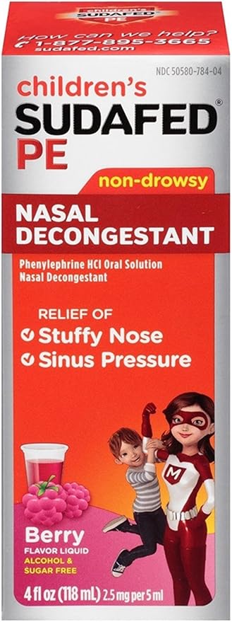 Amazon Com Sudafed Pe Children S Nasal Decongestant Liquid Berry 4 Oz 5 Pack Health Personal Care