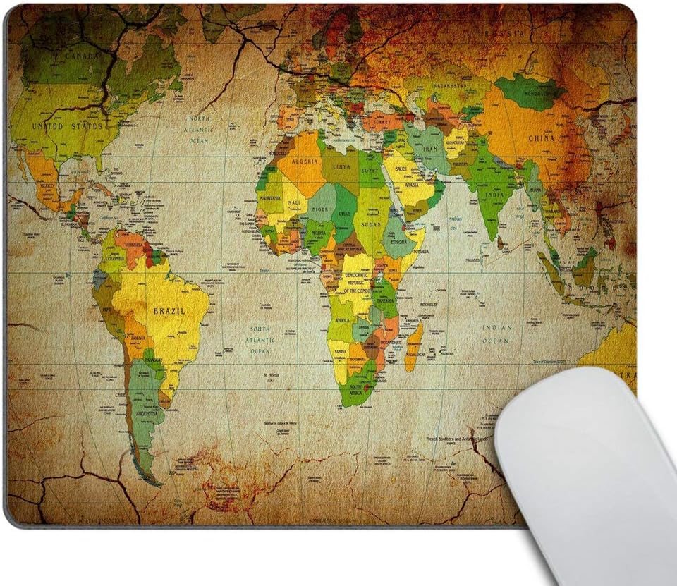 Wasach Gaming Mouse Pad Custom,World Map Mousepad Mouse Pad Mat Non-Slip Thick Rubber Large Mousepad