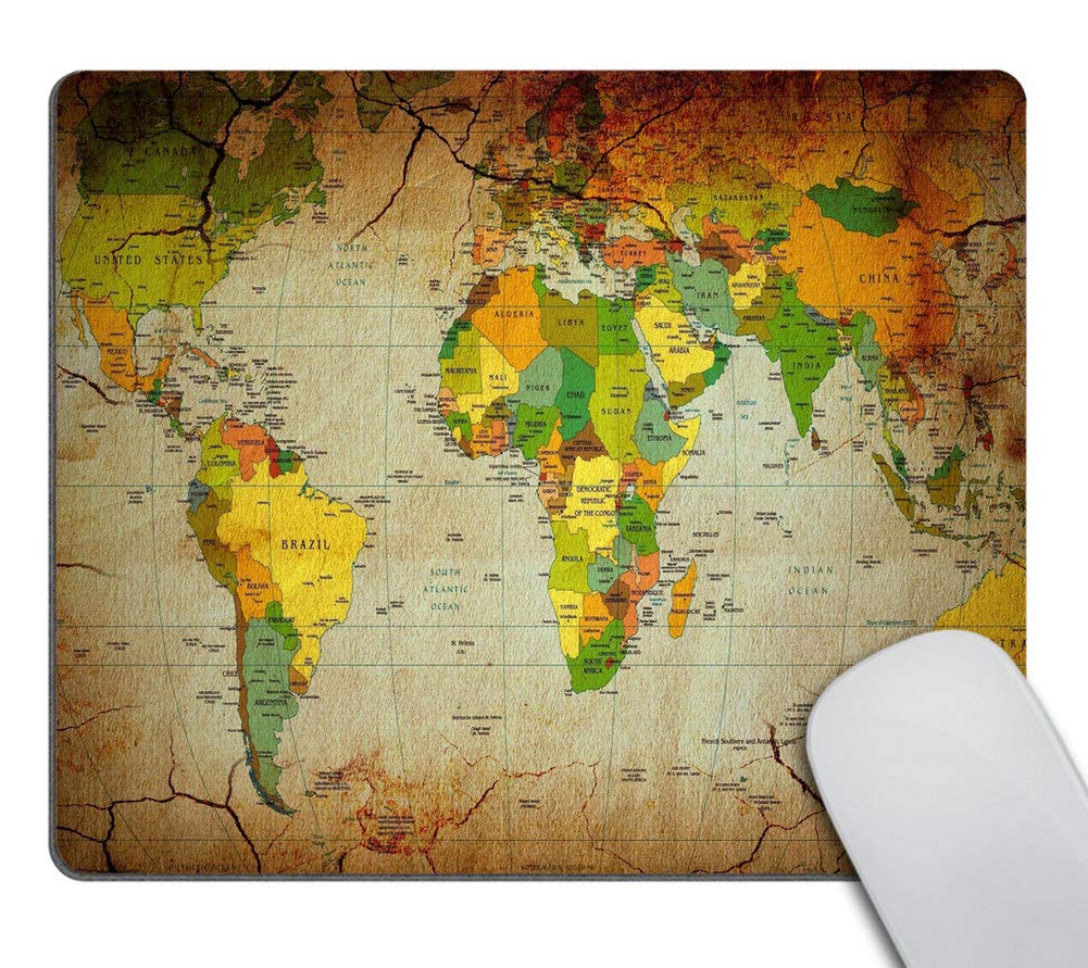 Wasach Gaming Mouse Pad Custom,World Map Mousepad Mouse Pad Mat Non-Slip Thick Rubber Large Mousepad
