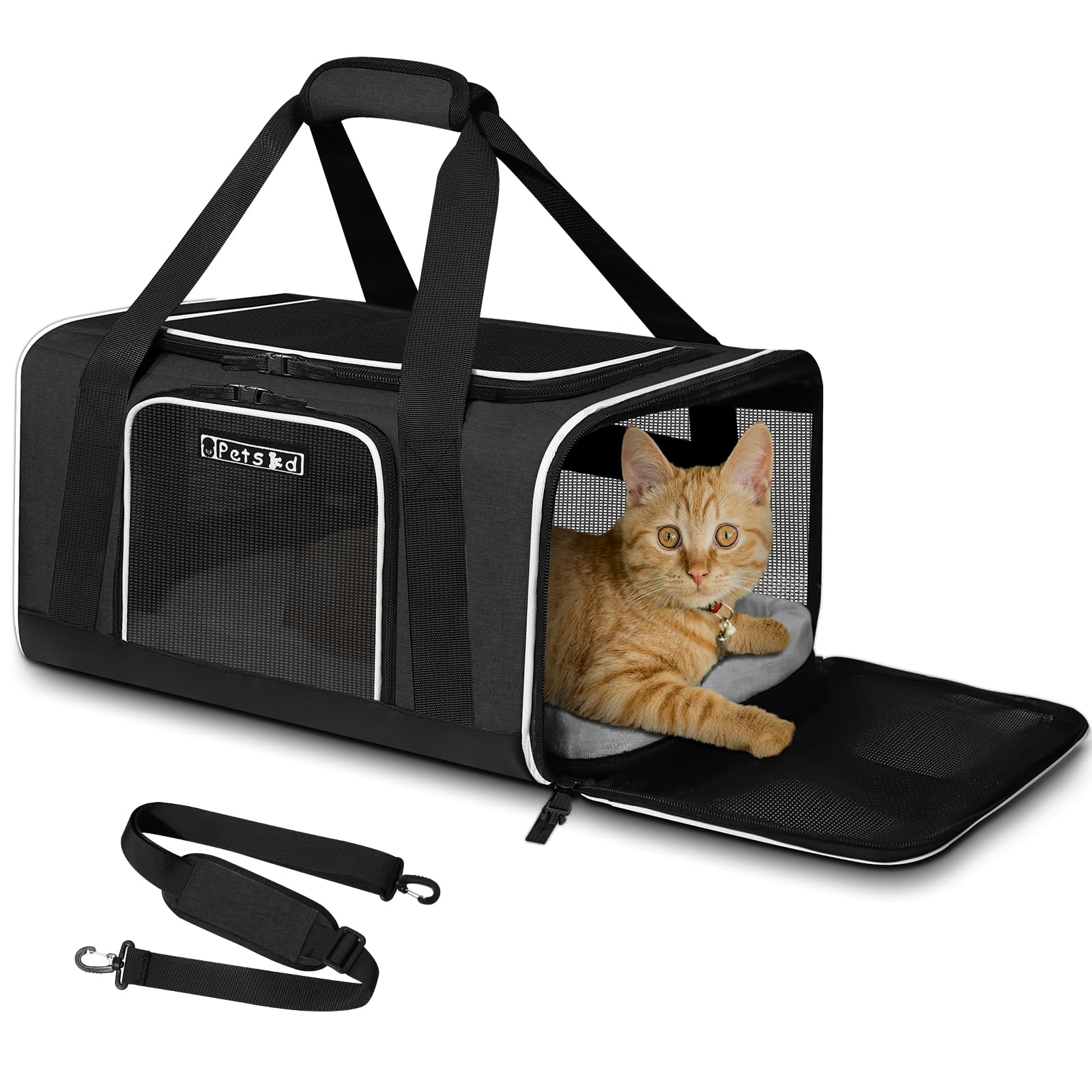 Photo 1 of Petskd Pet Carrier 17x13x9.5 Southwest Airline Approved, Pet Travel Carrier Bag for Small Cats and Dogs, Soft Dog Carrier for 1-15 LBS Pets,Dog Cat Carrier with Safety Lock Zipper (Black)