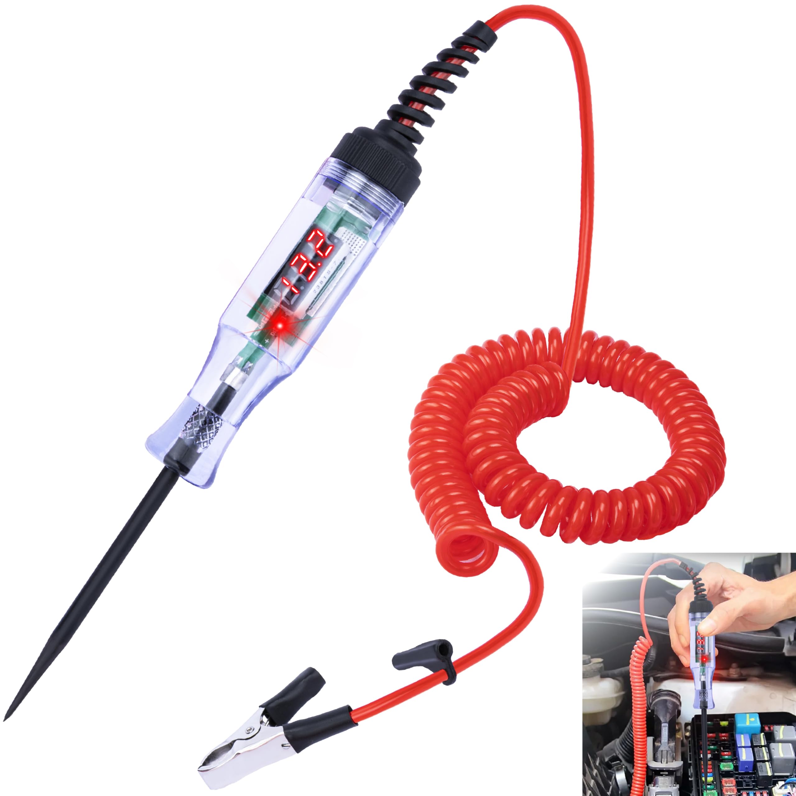 Photo 1 of Test Light Automotive, 5-90V DC Test Light with Voltmeter, Bidirectional Car Fuse Tester with Voltage Display, Digital LED Circuit Tester with Extended Spring Wire & Probe for Car/RV/Vehicles