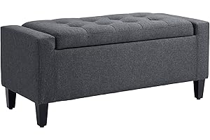 HOMCOM Storage Ottoman Bench Linen-Touch Fabric Tufted Chest Footstool with Flipping Top, Dark Grey