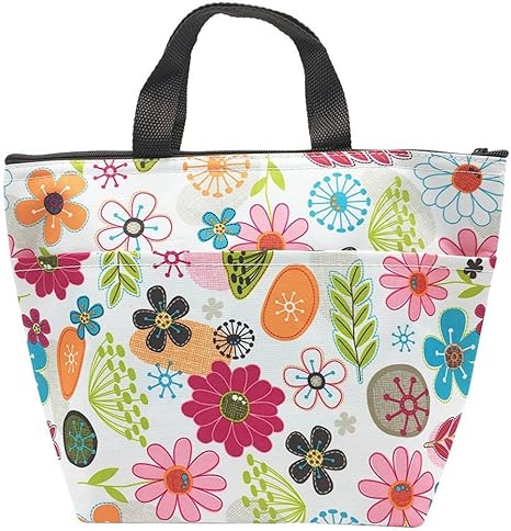 Amazon 保温保冷ランチバッグ トートバッグカラフル花柄 お弁当花柄収納バッグ ジッパー かわいい 弁当箱袋 学生 通勤族用のランチケース ランチ バッグ ランチ巾着 ランチベルト オンライン通販