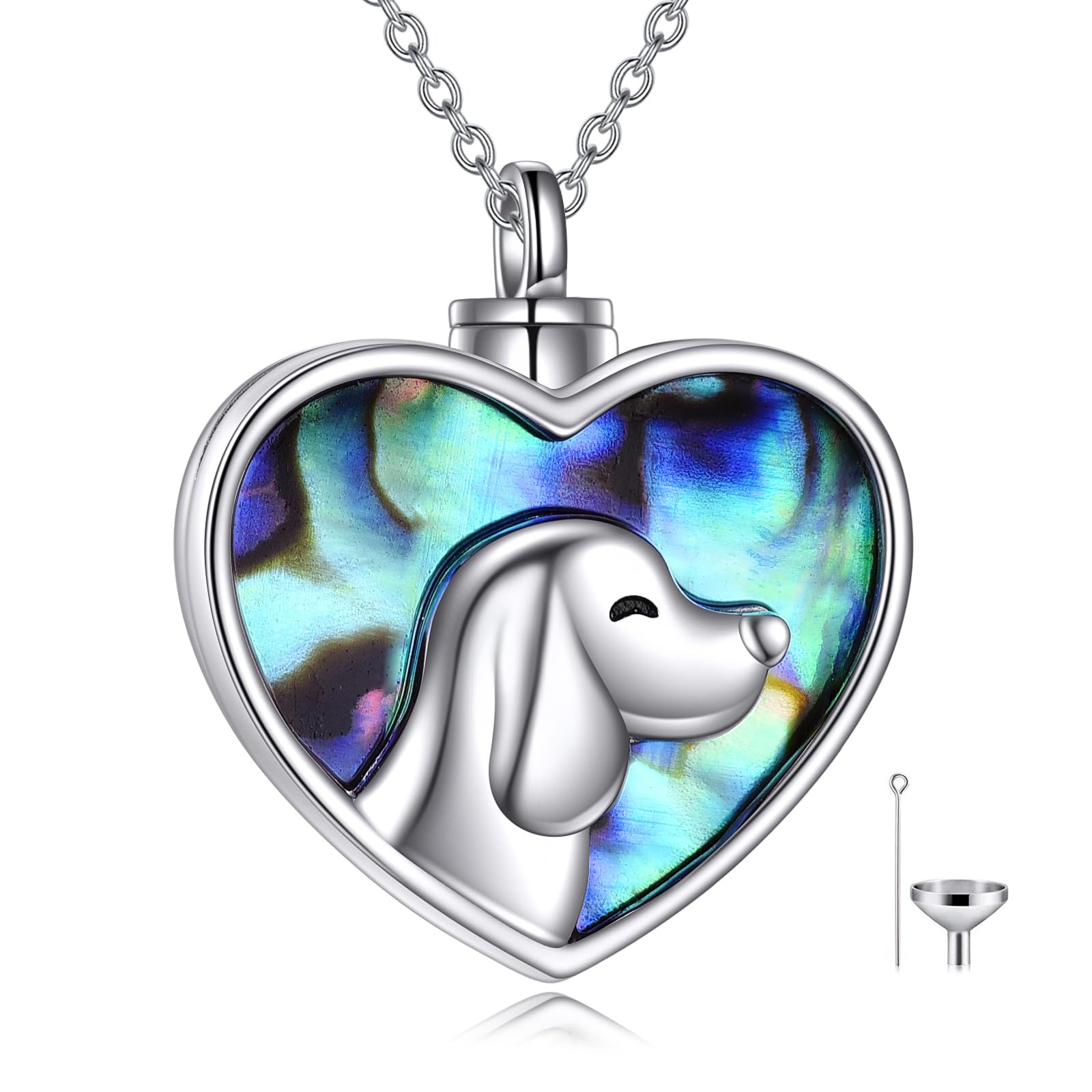 VONALA Dog Urn Necklaces for Ashes 925 Sterling Silver Abalone Shell Heart Pendant Keepsake Necklace Cremation Jewellery Memorial Gifts for Women Girls