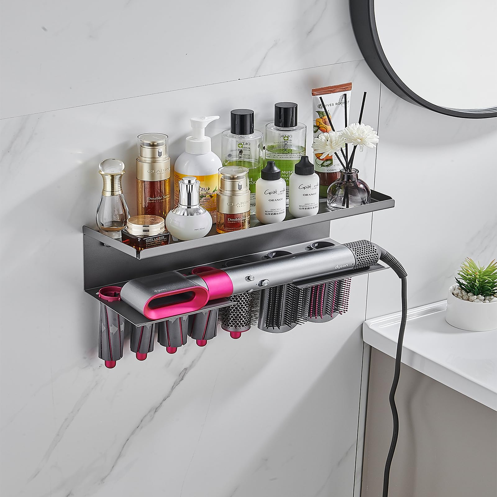 Morwealth Holder for Dyson Airwrap, No Drilling, 2-in-1 Wall Mount Holder, Easy Storage, Aesthetic Hair Dryer, Wall Mount and Organizer Made of Durable (DS13)