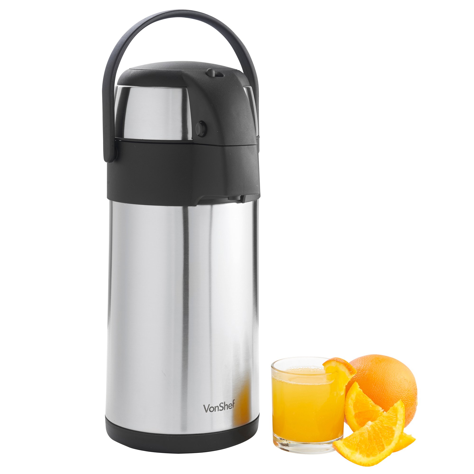 VonShef Thermal Airpot Beverage Dispenser Carafe, Stainless Steel 103
