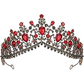 SWEETV Gothic Red Tiaras and Crowns for Women, Wedding Tiara for Bride, Crystal Princess Tiara, Ruby Queen Crown, Costume Party Hair Accessories for Brithday Prom Halloween