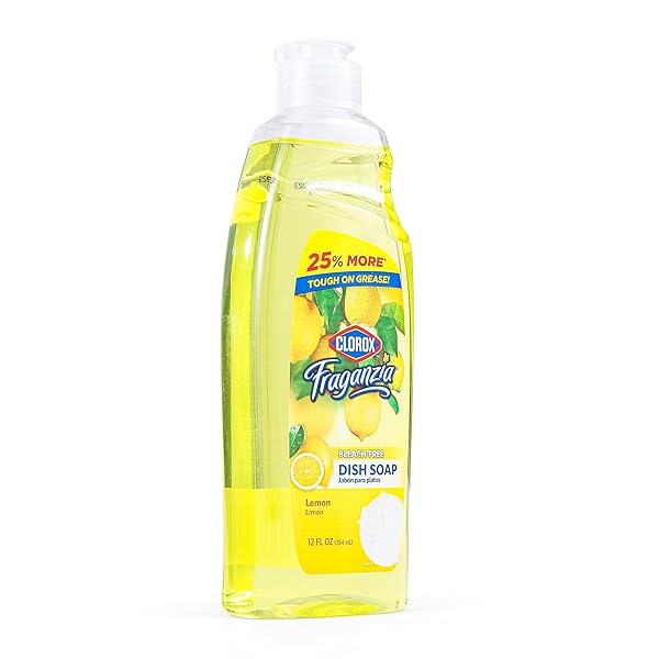 CLOROX FRAGANZIA LIQUID DISH SOAP, LEMON SCENT – DISHWASHING DETERGENT CUTS THROUGH GREASE – A POWERFUL CLEAN YOU CAN TRUST, 12 FL OZ