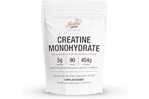 HEARTHY FOODS Creatine Monohydrate Powder 16oz Micronized - 5g per Serving Creatine for Women & Men, 90 Servings for Muscle Strength & Recovery, 100% Pure & Unflavored Creatine Powder, Ideal for Fitness & Gym