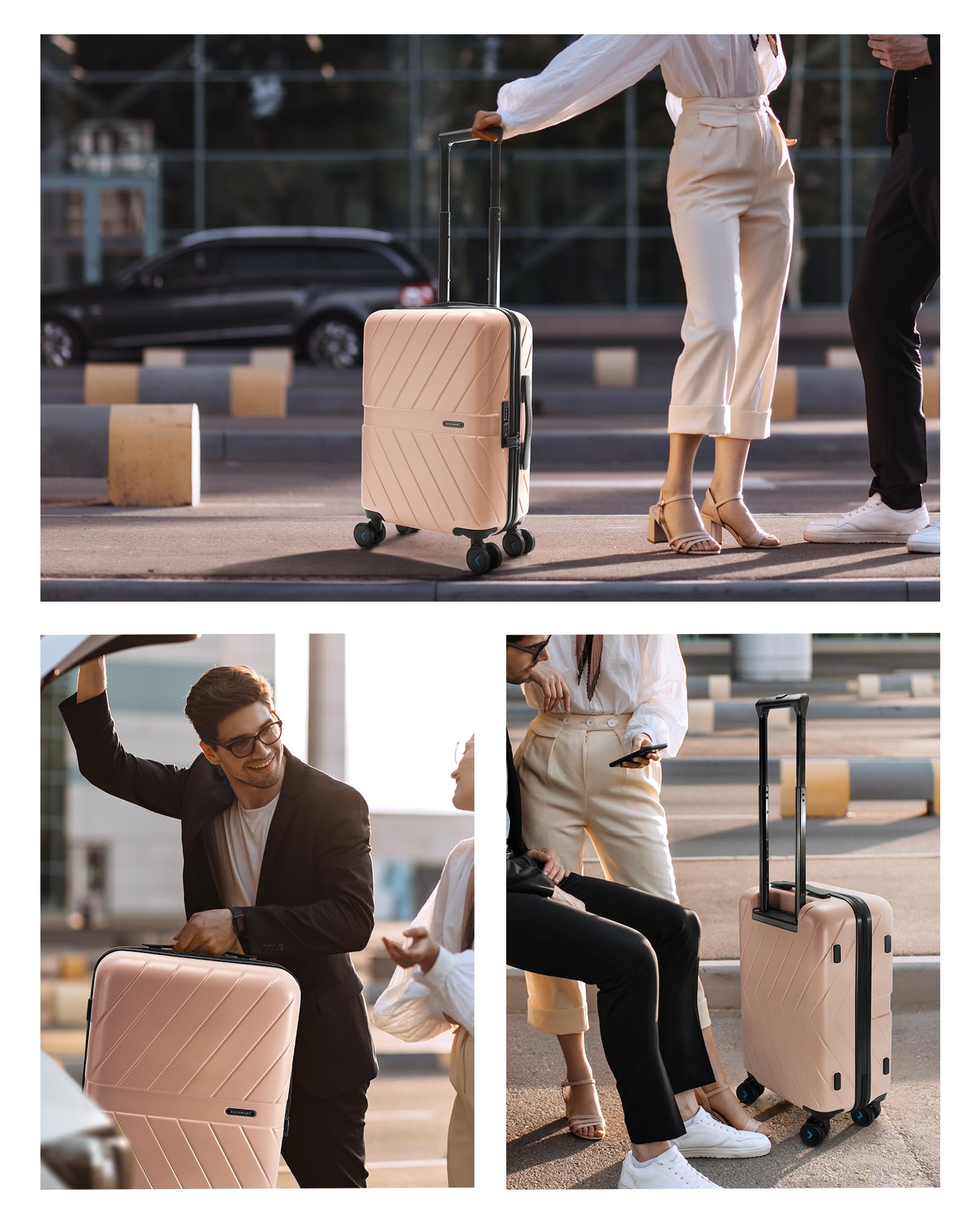 BAGSMART Carry On Luggage 22x14x9 Airline Approved, 100% PC Lightweight Carry On Suitcase, Hard Shell Luggage with Spinner Wheels, 20 Inch Rolling Suitcases, Sunny