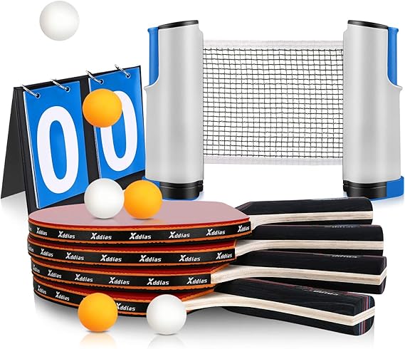 XDDIAS Raquette de Ping Pong Set, 4 Raquette de Te...