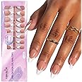 Canvalite French Tip Press on Nails Gel Nail Tips - 300Pcs Pre-Colored Quick and Easy Press on Nails Almond Fake Nails with Designs DIY Nail Extensions, Nude White