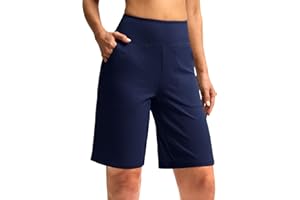 G GRADUAL Women's 10" Bermuda Shorts Knee Length with Pockets High Waisted Athletic Long Shorts for Casual Walking Running Yoga