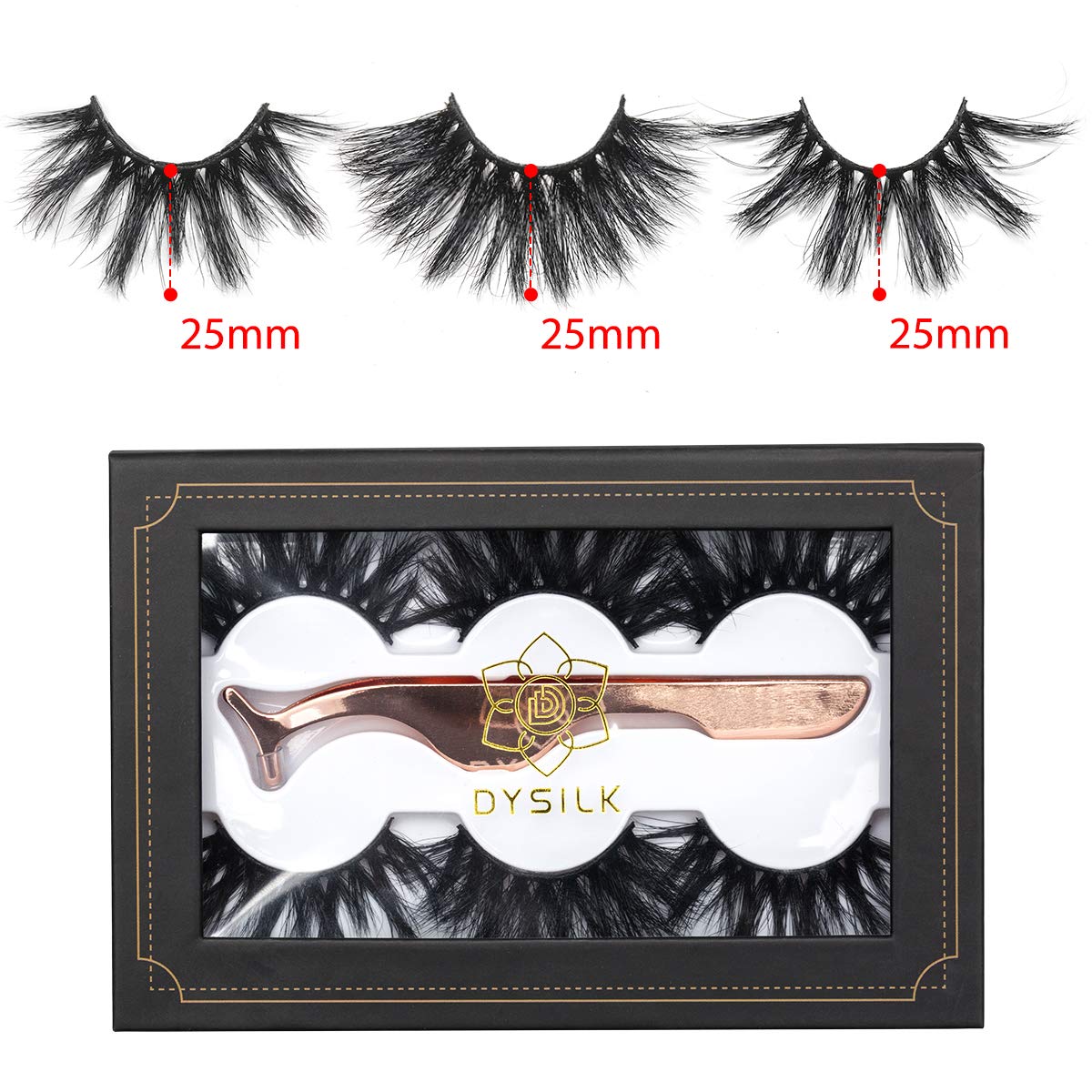 3D Mink Eyelashes 25MM Fluffy False Eyelashes Dramatic Thick Wispy Fake Eyelashes Handmade Long Soft Lashes with Tweezers Cruelty-Free Reusable Different Style 3 Pairs DYSILK