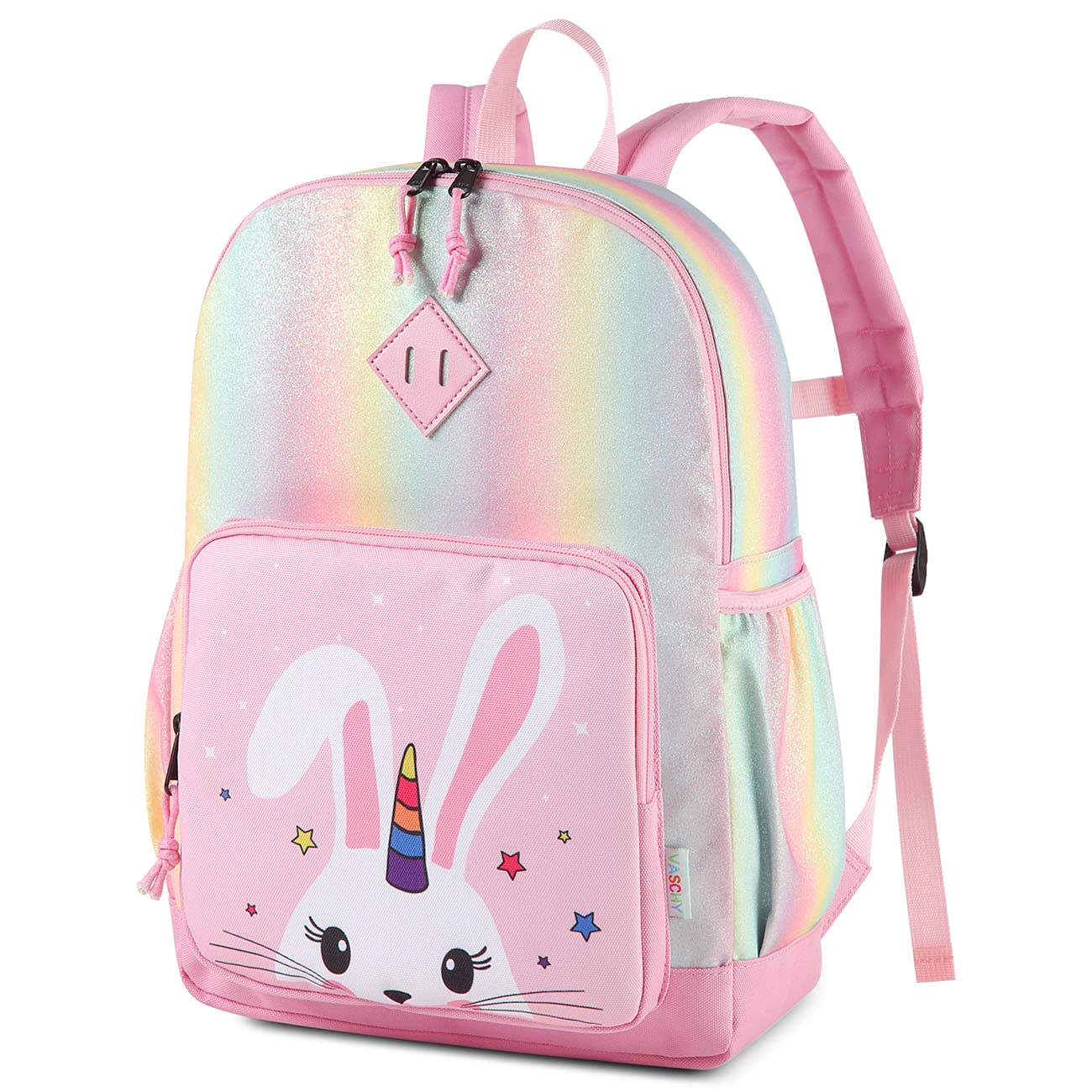 VASCHY Children's Backpack, Lightweight School Bag for Girls Boys Primary Kindergarten 4-6 Years Waterproof Cute Backpack for A4 Folder Preschool Travel with Chest Strap, Rabbit, Taille unique, Casual