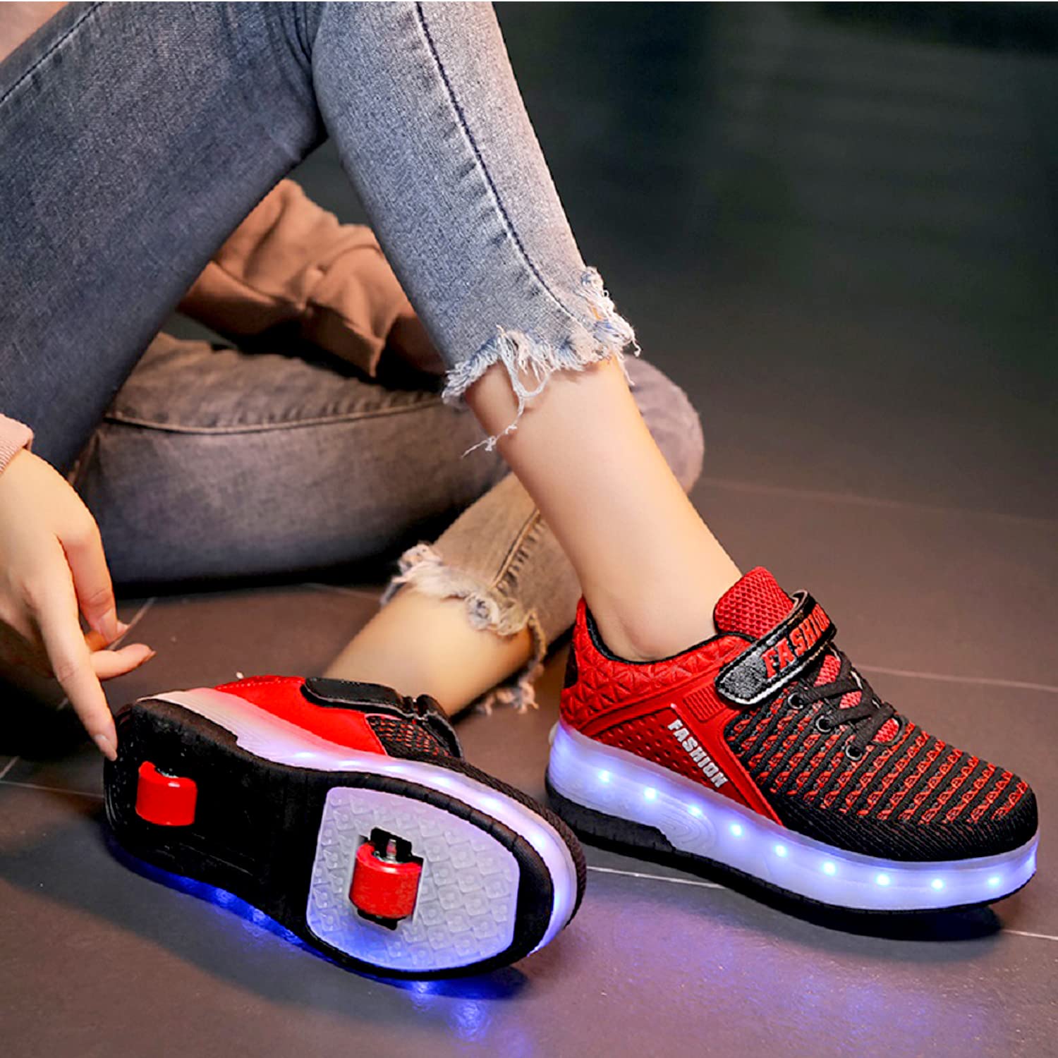 AIkuass USB Chargable LED Light Up Roller Shoes