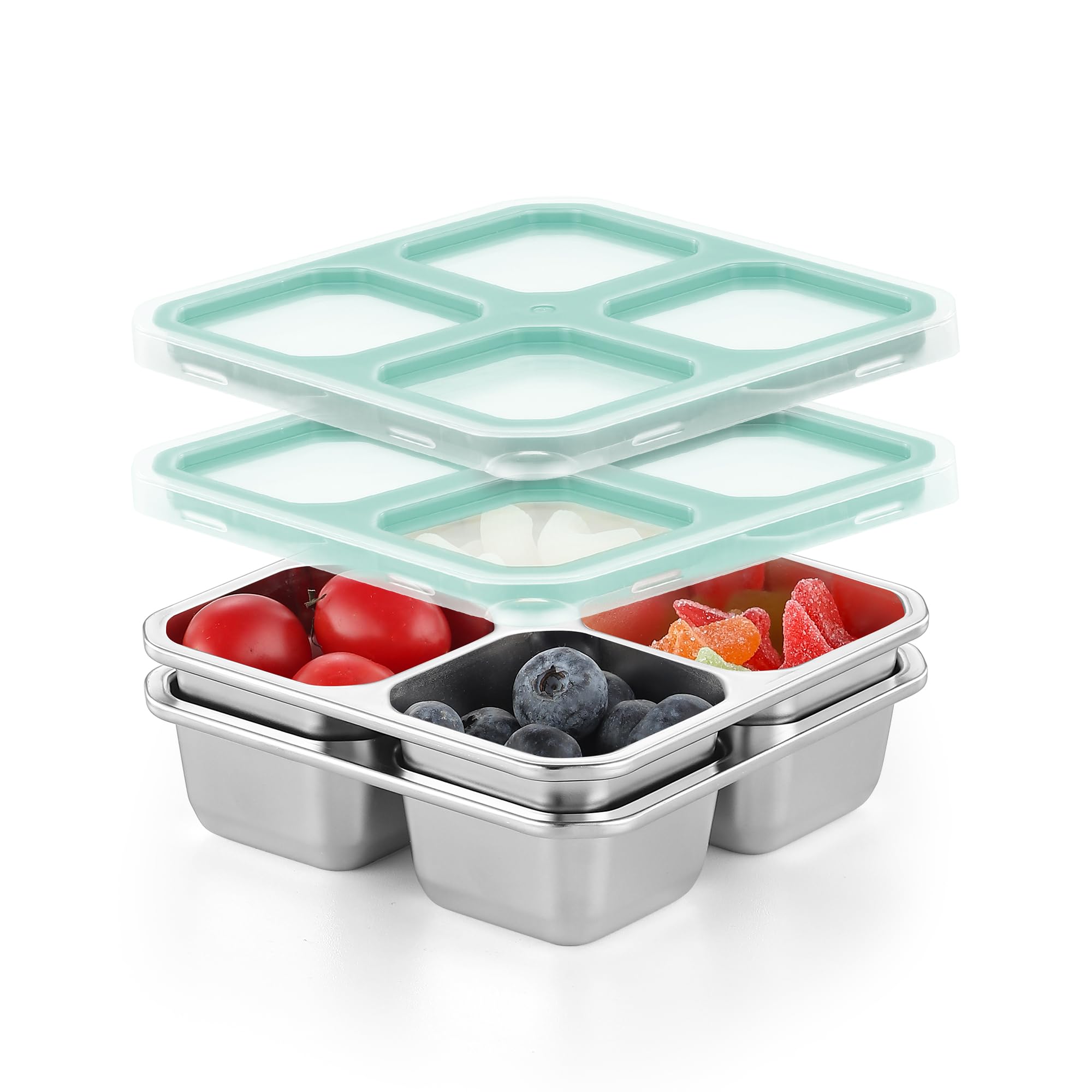 Photo 1 of BEFOY 2 Pack Stainless Steel Snack Containers with Lids 4 Compartment Food Storage Containers for Adults Meal Prep Reusable for work or going out(blue, 2)
