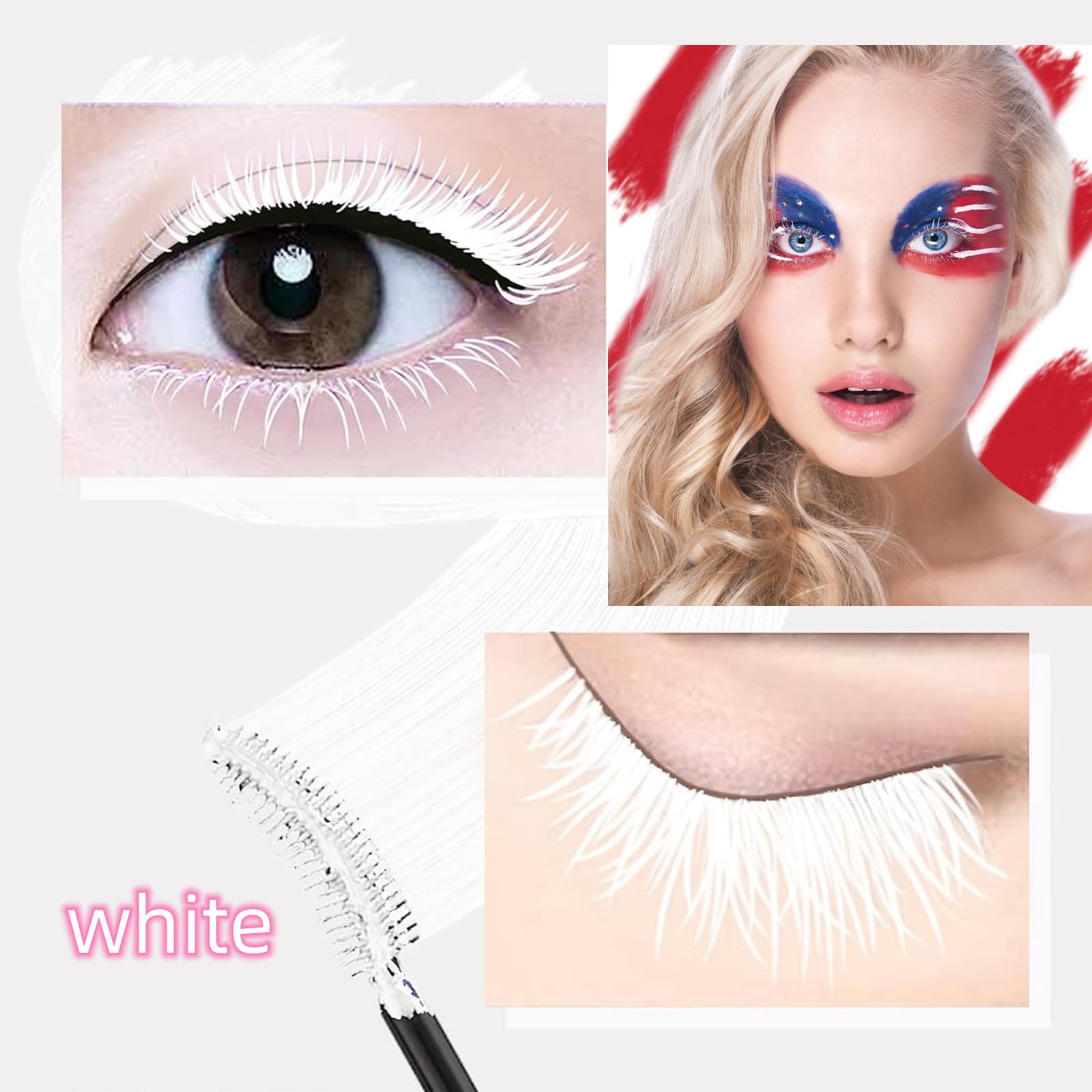 LGSZGDCN White Lashes volume mascara Extensions Makeup Lash Waterproof Fast Dry Eyelashes Curling Lengthening Primer Party Stage Use