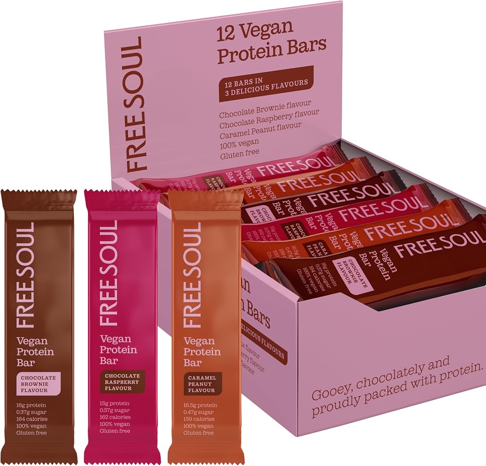 Free Soul Vegan Protein Bars 12 x 50g Plant Based Chocolate Protein Bars