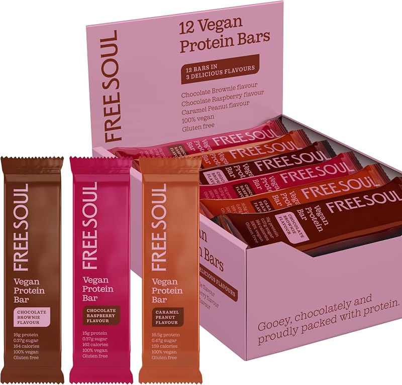 Free Soul Vegan Protein Bars 12 x 50g Plant Based Chocolate Protein Bars