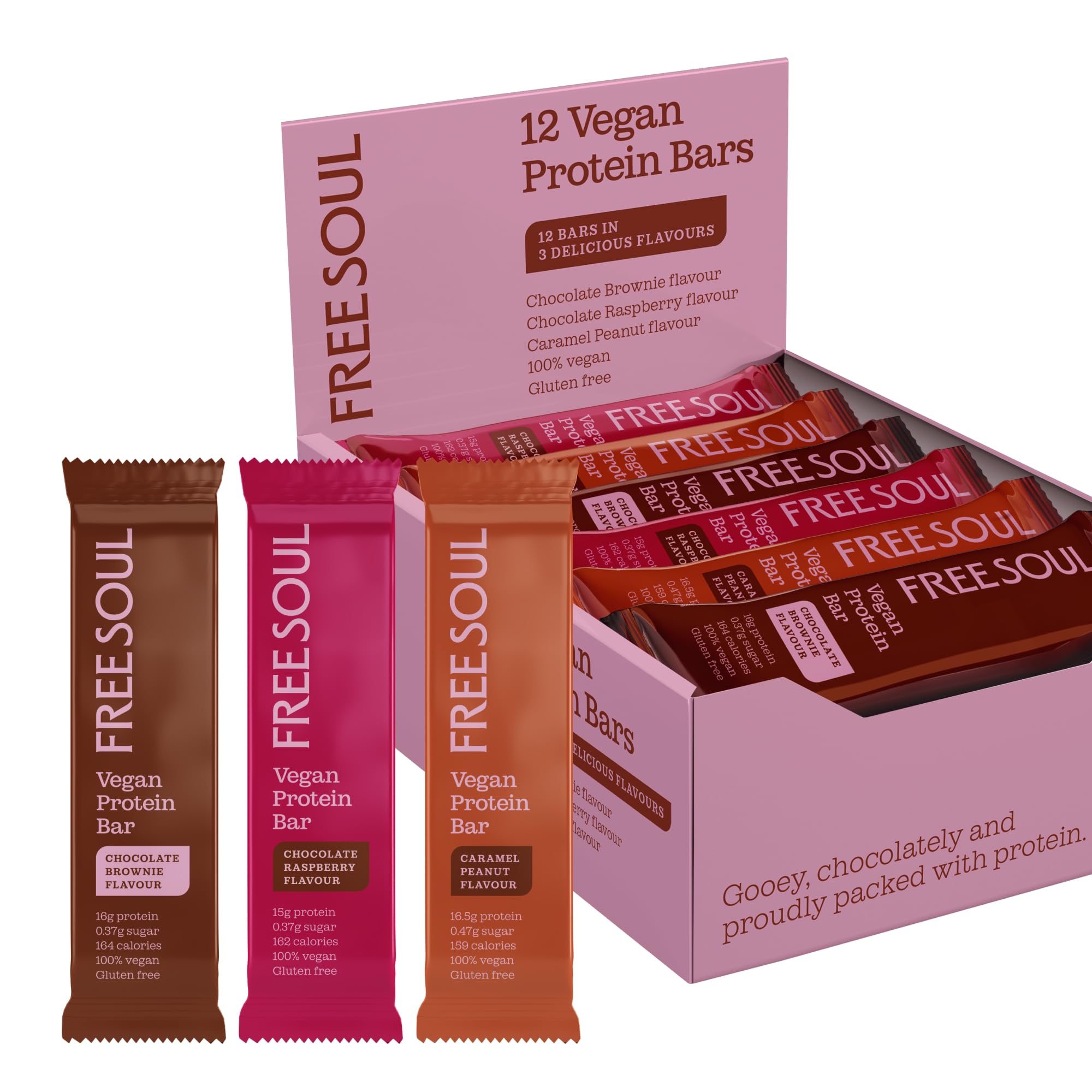 Vegan Protein Bars 12 x 50g | Plant Based Chocolate Protein Bars | Delicious Dairy Free, Low Sugar, Low Carb Bars | Sucralose Free, Gluten Free | 15g of Protein per Bar | Free Soul