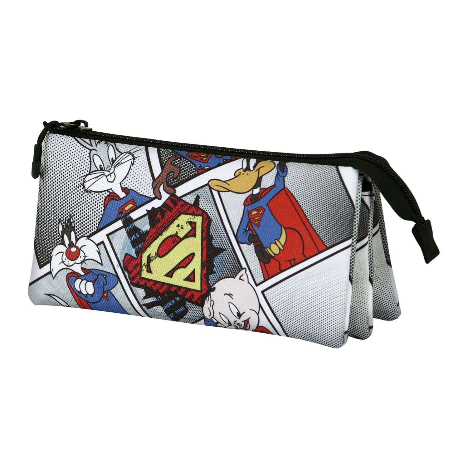 Looney Tunes Super Tunes-FAN Triple Pencil Case 2.0, Grey, 23 x 11 cm