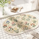 vctops Oval Bathroom Rugs, Spring Floral Print Absorbent Microfiber Bath Rugs, Non Slip Quick Dry Bath Mats for Bathroom Floor, Tub and Shower, Home Decor Accessories (Oval A,16"x24")