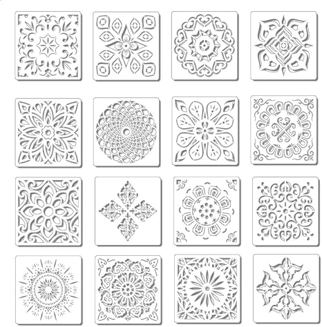 Amazon Co Jp 16枚 マンダラ ステンシル 描画 塗装テンプレート スクラップブック アート図面定規 子供 知育 想像力育て 塗り絵 図面ステンシル 再利用可能なテンプレート ホーム キッチン