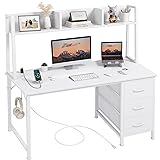 White Computer Desk with Hutch & Drawers - Office