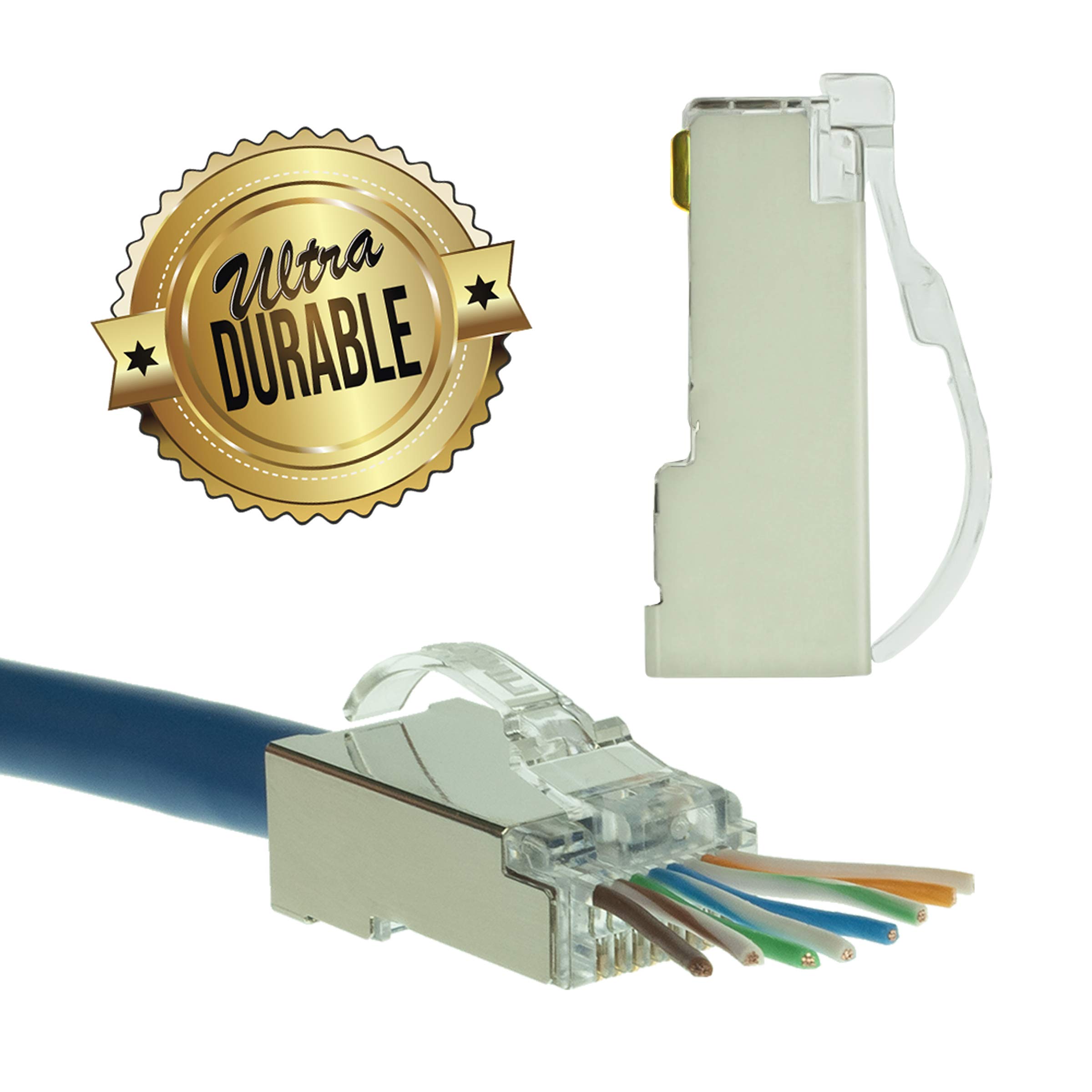 LINKUP - Snagless RJ45 Cat6 STP Connectors EZ Pass Through Ends | Ethernet Cat 6 8P8C Solid Plugs | STP Gigabit Round Cable Connector | Platinum 50 Mi Gold Plated High Performance | 100 Pack