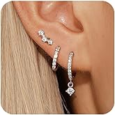 Eathareel Sterling Silver Hoop Earrings Set for Women, 14K Gold Plated|Silver Blue|Emerald Green Shiny CZ Earrings Set, Hypoallergenic Earring for Sensitive Ears, No tarnish No Lead