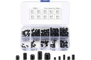 BAYIDUN 200 Pcs Allen Head Socket Hex Grub Head Screw Set, Metric M3/M4/M5/M6/M8 Internal Hex Drive Cup-Point Screws Assortment Kit for Door Handles, Light Fixture Screws