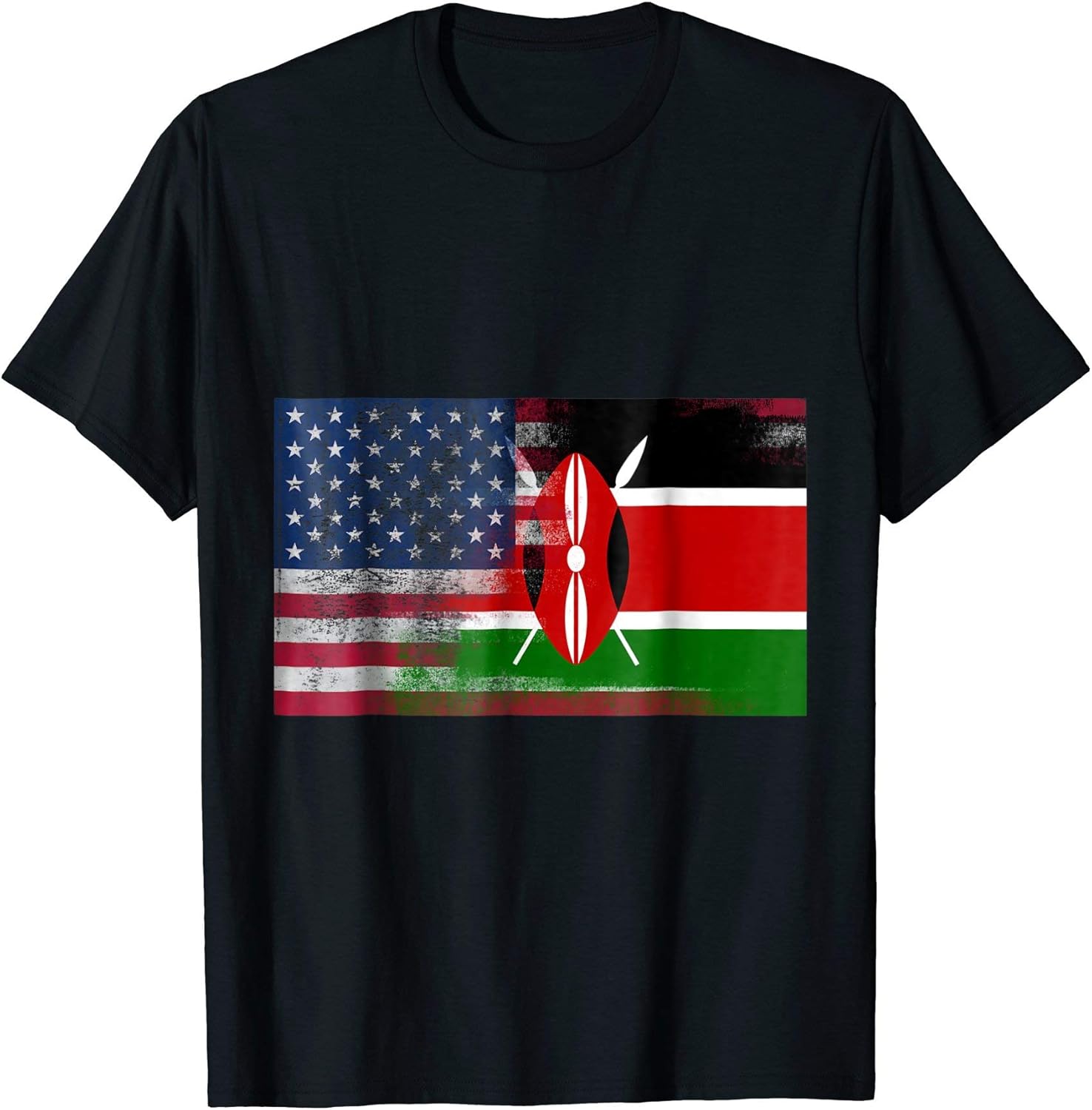 Men's Kenyan American Half Kenya Half America Flag Shirt 2XL Asphalt
