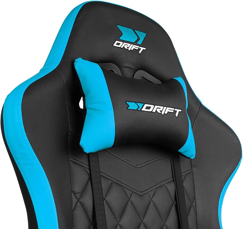 DR35 - Silla Profesional, Polipiel, Reposabrazos Acolchados, Pistón Clase 3, Base Nylon Reforzada, Asiento basculante, Altura Regulable, Cojín Lumbar/Cervical, Negra/Azul