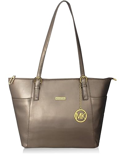 MICHELLE KORS Womens and Girls Zinnia Top Zip Leatherette Bag (Gun Metal)