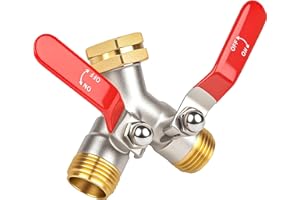 DINGBAI Hose Splitter 2 Way, High Flow Garden Hose Splitter, 3/4” Ght Inlet Brass Heavy Duty Hose Converter, Full Flow water 2 Way Faucet hose splitter, Long Handle Hose Valve Large Outlet.