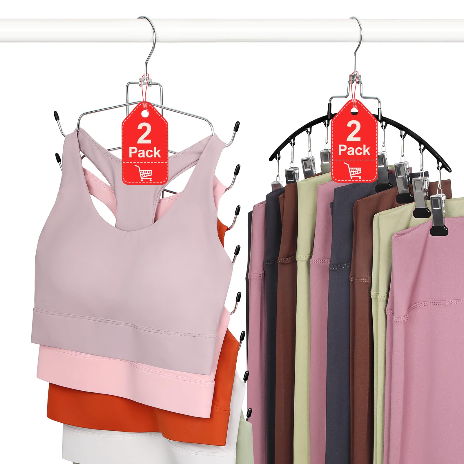 Photo 1 of TOPIA HANGER 4 Pack Gym Clothes Organizer, 2 Pack Tank Top Hangers with 2 Pack Leggings Hangers Space Saving Hang 20 Sets Tank Top Bra with Leggings Shorts Pants Yoga Outfits for Closet Black CT78B