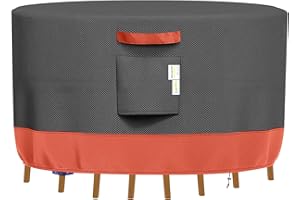 Simpelg Round Patio Furniture Covers, Outdoor furniture cover waterproof, Outdoor Table Chair Set Covers, Anti-Fading Rip-Stop Cover for Patio Furniture Set, 62" DIA x 28"H, Windsor Red/Grey