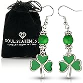Soul Statement Lucky Shamrock Dangle Earrings for Women, St Patrick's Day Accessories Green Bead 4-Leaf Clover Dangles