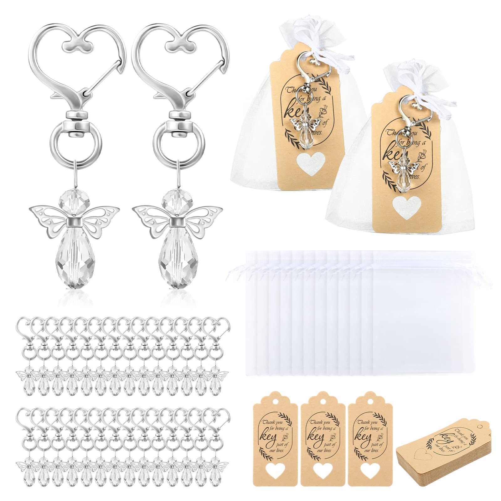 GWHOLE 90pcs Guardian Angel Keychains with Keyring Organza Bags Thank You Tags,Thank You Gifts for Colleagues Teacher Nurse Guest Baby Shower Wedding Christening（30 Sets）