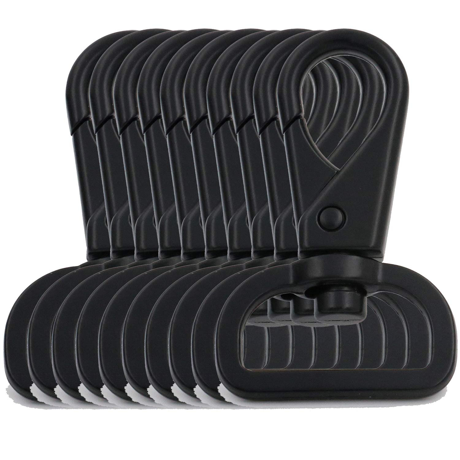 BIKICOCO 1'' Swivel Trigger Push Gate Snap Hook Lobster Claw Clasp Spring Loaded Clip, Flat-D-Ring Ended, Black - Pack of 10
