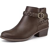 mysoft Women's Ankle Boots Low Chunky Heel Round Toe Wide Width Short Booties Side Zipper