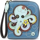 CHALA Zip Around Wallet, Wristlet, 8 Credit Card Slots, Sturdy Pu Leather - Octopus - Blue