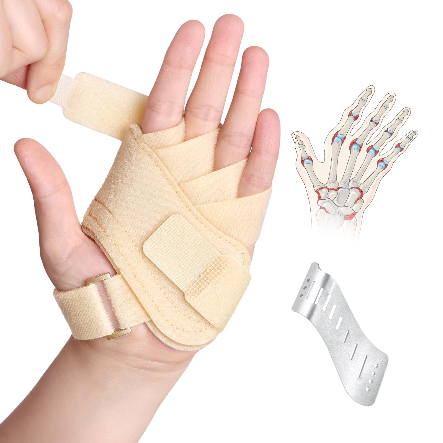 Photo 1 of DrFinger Finger Ulnar Deviation Splint Brace, Finger Joint Deviation Orthopedic Corrector With Metal Bracket-Beige-(Left-M)1056750626
