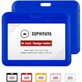 2 Pack Horizontal Sliding Hard Plastic Badge Holder for Offices School | Hard Blue Sliding Horizontal Case Key Card Work Badge Sleeve for Office School Factory Teachers Students