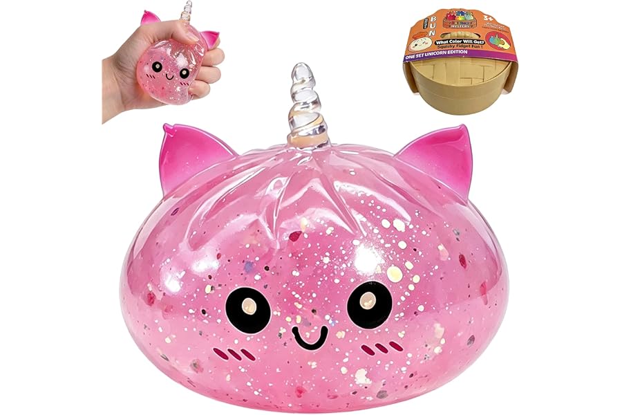 Unicorn Squishy Fidget Toy, Glitter Stress Ball Soft Sensory Squeeze for Anxiety Stress Relief, Classroom Prizes & Party Favors for Teens Adult