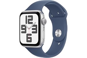 Apple Watch SE (2nd Gen) [GPS 44mm] Smartwatch with Silver Aluminium Case with Denim Sport Band. Fitness and Sleep Trackers, 